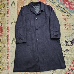 Steinbock Tyrol Austria Wool Trench Coat Men's Size 46 Navy Plaid / Quilt Lined